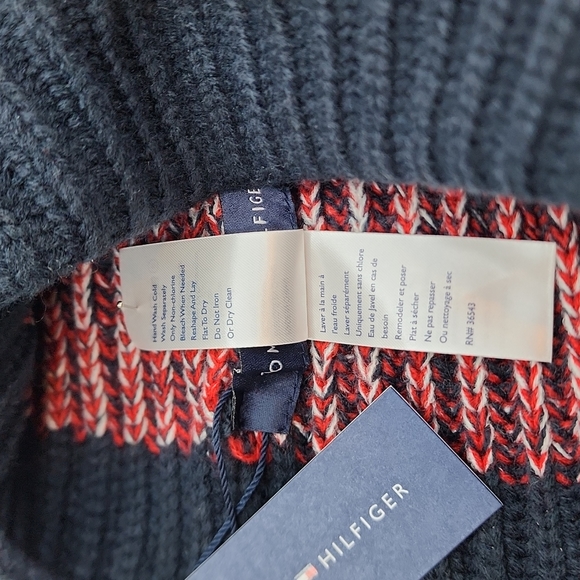 TOMMY HILFIGER HAT BEANIE , NAVY & RED, UNISEX - Picture 5 of 7